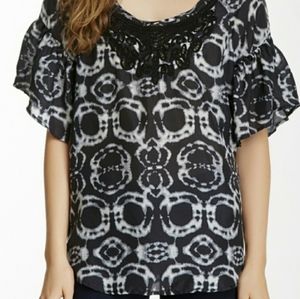 Da-Nang 100% Silk Semi Sheer Abstract Pattern Blouse Top
